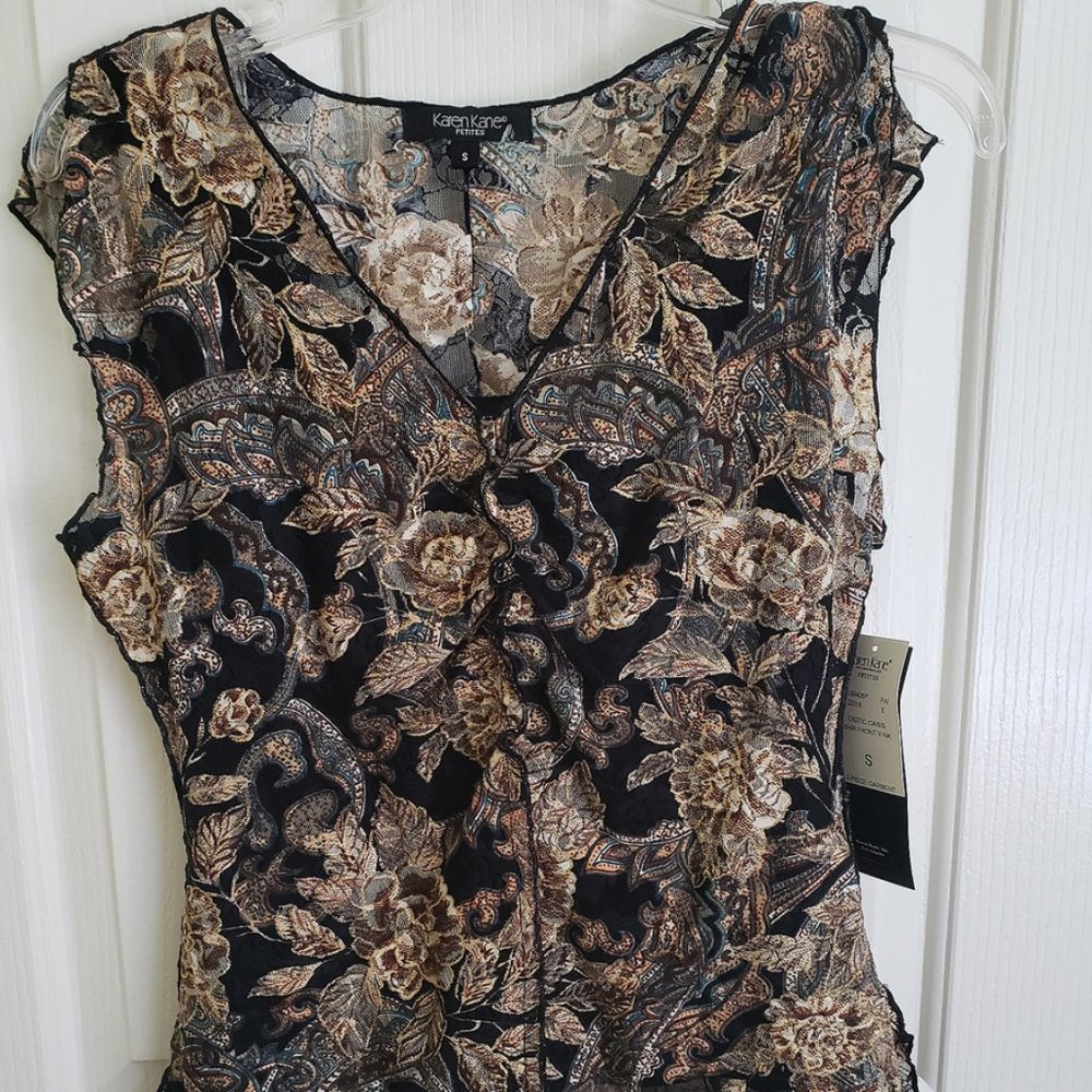 New 2-Piece Sleeveless V-Neck Mesh Shirt with Black Shell - Karen Kane PS